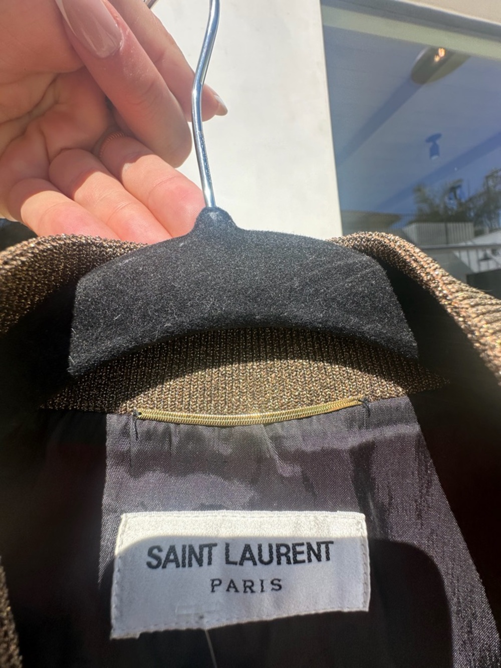 Saint Laurent Tweed Jacket in Brown and Black with Gold Trim
